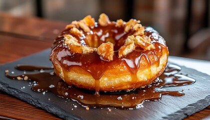 Wall Mural - Caramel-Drizzled Donut with Crunchy Topping