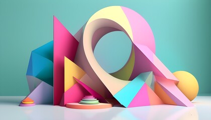 Wall Mural - Dynamic Composition of Abstract Geometric Forms in Vibrant Colors