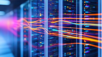 Poster - Vibrant Neon Data Flow in Digital Environment