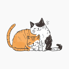 Poster - Adorable illustrated cuddling cats