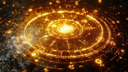 Wall Mural - golden zodiac wheel intricate celestial design cosmic background constellations mystical symbols eth