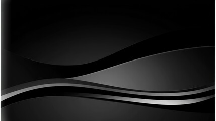 Wall Mural - Abstract black background with flowing silver waves.