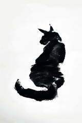 Sticker - Abstract black cat silhouette painting