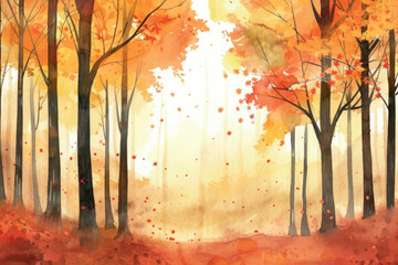 Sticker - Autumn forest watercolor painting