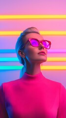 Stylish woman in vibrant neon fashion portrait