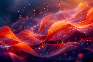 Poster - This captivating wallpaper features flowing waves of vibrant orange and purple hues. Soft gradients and sparkling particles enhance the dynamic visual experience, ideal for various backgrounds