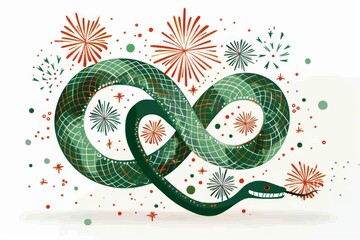 Festive fireworks and serpent illustration