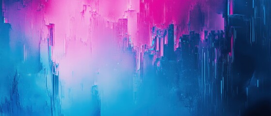 Wall Mural - abstract glitch blue, mint, and pink, digital technology background.