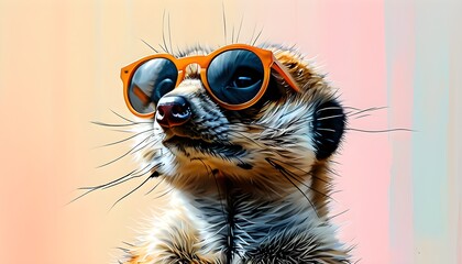 Wall Mural - Trendy Meerkat in Sunglasses Against a Soft Pastel Backdrop for Creative Advertising and Editorial Use