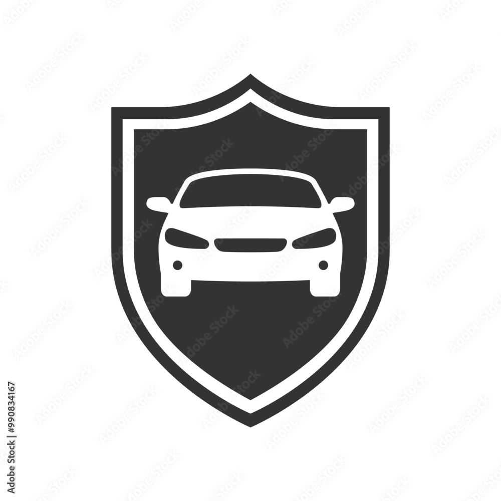 Car on the shield graphic icon. Car insurance sign isolated on white ...