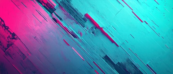 Abstract Glitch Blue, Mint, and Pink, Digital Technology Background.