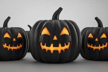 Halloween Pumpkins Jack Lanterns in black color. Ai Generative