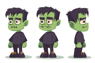 Cute Cartoon Halloween Frankenstein Monster Character isolated on white background