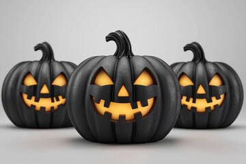 Halloween Pumpkins Jack Lanterns in black color. Ai Generative