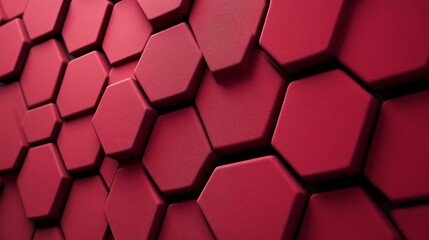 Abstract Background, 3D Hexagon Grids in Burgundy, Technology Design Concept, Geometric Pattern