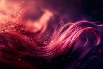 Poster - Colorful strands of pink and purple swirl gracefully against a dark backdrop, creating a mesmerizing and dynamic abstract design filled with glowing particles