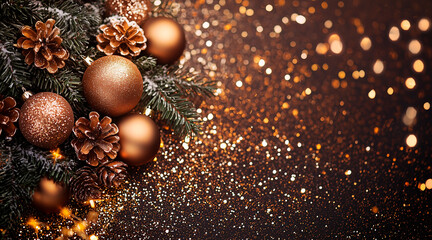 Wall Mural - background with christmass decoration, brown and gold style