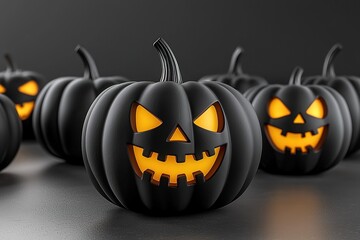 Halloween Pumpkins Jack Lanterns in black color. Ai Generative