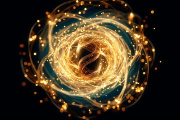 Poster - Swirling lines of golden light encircle a central orb, producing a mesmerizing glow that contrasts vividly with the dark backdrop, evoking feelings of energy and movement