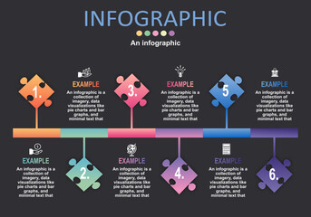 Poster - vector illustration of infographic, long path with 6 jigsaw pieces showing growth stages for present