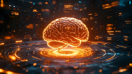 Poster - A glowing, futuristic brain design, representing advanced technology and artificial intelligence.