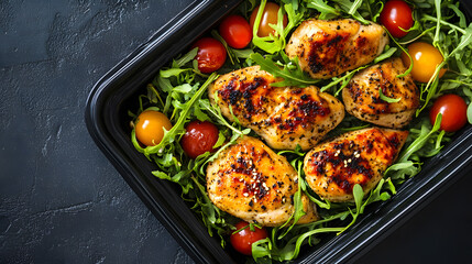 Healthy grilled chicken with fresh vegetables advertising photo