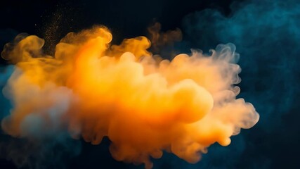 Wall Mural - vibrant orange blue smoke cloud on dark background