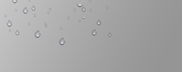 Rain transparent drops flow down the glass.Realistic wet condensation texture.Fresh water splash effect on the surface.Liquid spreading droplet shapes.