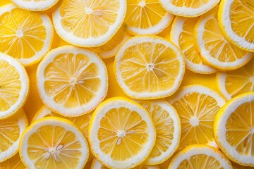 Slices of fresh juicy yellow lemons. Texture background, pattern. MZ 