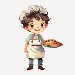 Sticker - Cute child chef holding pizza