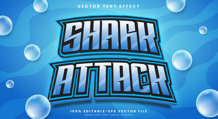 Wall Mural - Shark Attack editable text effect template with the concept of waves