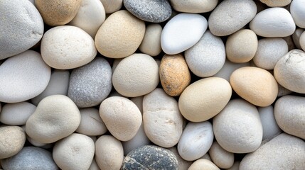 Smooth Beige Pebbles Background A Serene Texture of Rounded Stones in a Top View Perspective