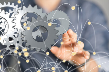 Poster - gear Futuristic in Industry 4.0 and business virtual diagram