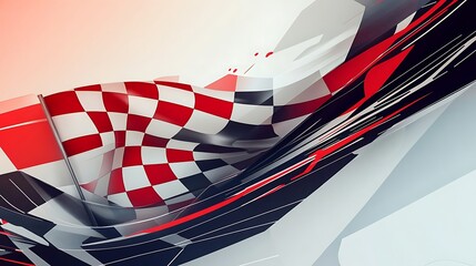 Poster - Checkered flag with red and black abstract background.