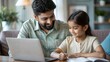 © N7 - An Indian parent helping their child with homework, highlighting a nurturing and supportive relationship.