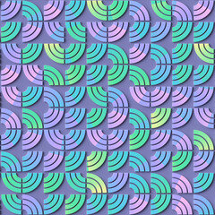 Fototapete - Pattern of interlocking abstract shapes resembling stylized waves with neon gradient. Color palette with shades of purple, blue, green. 3d rendering digital illustration