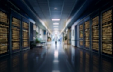 Poster - a blurry hospital hallway with bokeh lighting in the background.