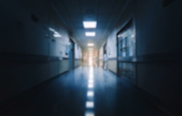 Aufkleber - Blurry, out-of-focus view of a hospital hallway, with a bright light at the end.