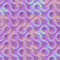 Leinwandbilder - Colorful modern tile pattern with wavy lines and circles. The color palette creates an effect of illumination and depth. 3d rendering digital illustration