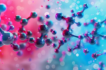 Poster - 3d rendering of molecules floating in a colorful background, perfect for illustrating scientific concepts