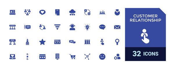 Customer relationship icons. Filled icons set, glyph symbol for web and ui. HR solid icon collection, Vector illustration.