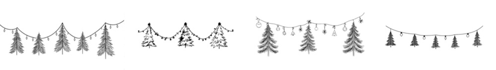 Christmas tree border, single line art, modern one line art