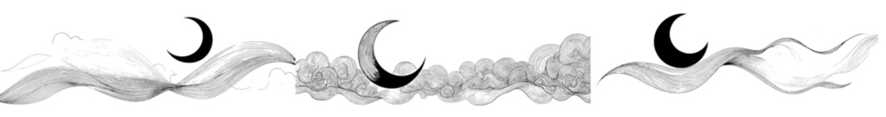 There is one continuous line drawing of the moon. A simple Ramadan Kareem banner in a simple linear style. The word Sleep with a crescent in an Editable stroke. A modern doodle outline illustration.