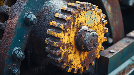 Heavily rusted industrial gear with rough surfaces and visible decay