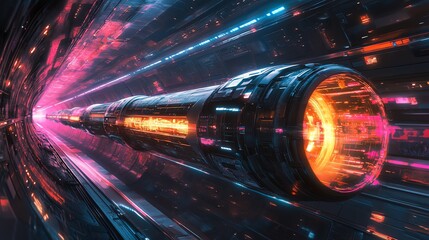 Futuristic tunnel with glowing lights.