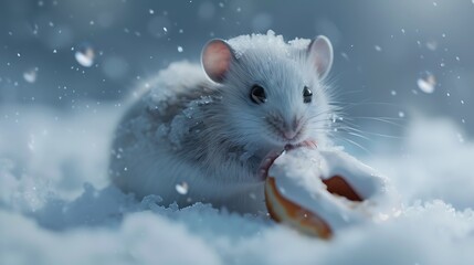 Wall Mural - An polar mouse clutching a donut wrapped in snow