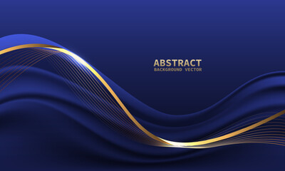 Poster - Abstract blue gold light luxury wave curve with blank space for text place design modern creative background vector