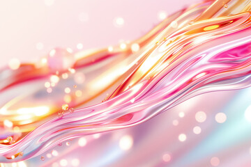 Poster - The artwork features smooth, flowing waves in pastel pinks and golds, enhanced by shimmering light reflections, creating a serene and inviting atmosphere