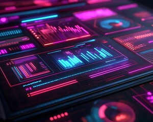 A computer monitor displays a variety of colorful graphs and charts