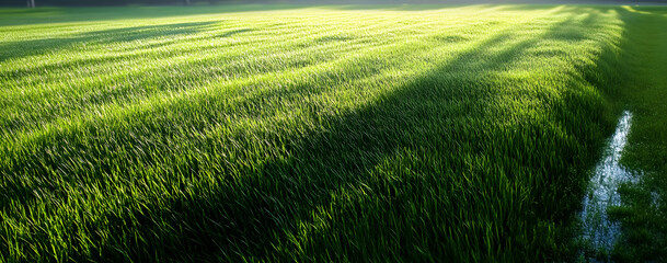 some very nice looking green grass in a field of water,